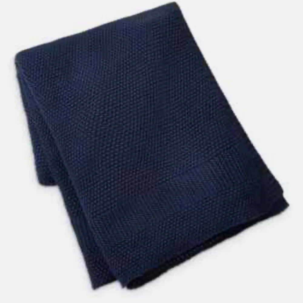 Ralph Lauren Pursell Style Navy Textured Knit Cotton Throw Blanket Sz 54x72 NWT